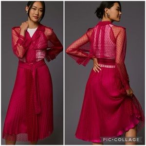 Anthropologie Fuchsia Sheer Dotted Trench Dress